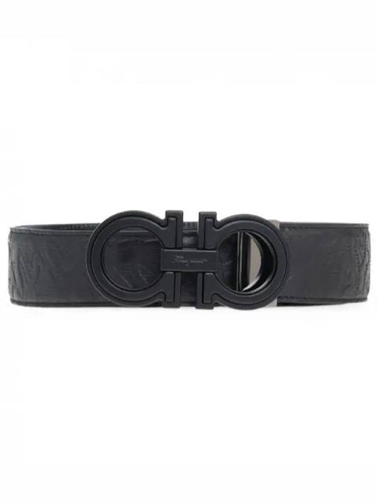 Men's Gancini Reversible Leather Belt Black - SALVATORE FERRAGAMO - BALAAN 2