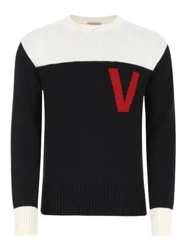 V Logo Bicolor Knit Top White Black - VALENTINO - BALAAN 2