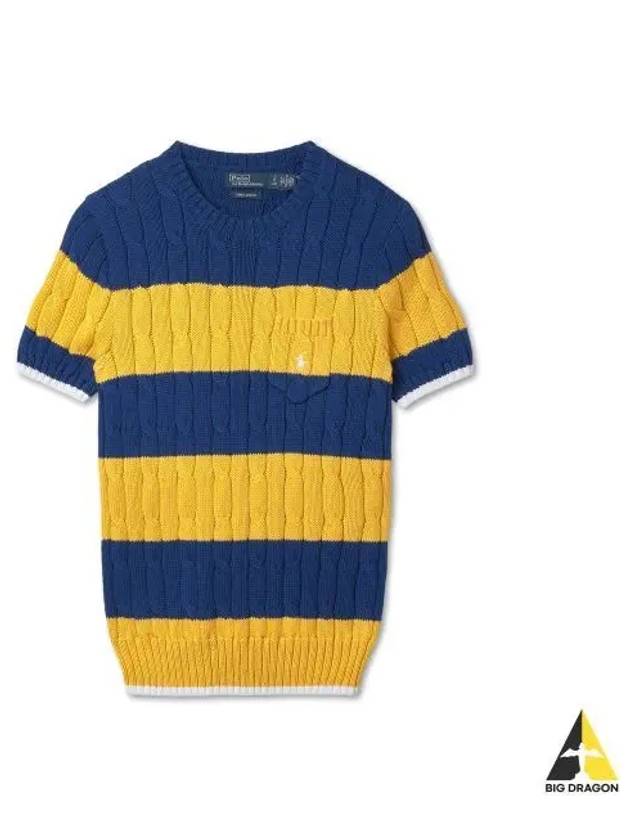 W Striped Cable Knit Cotton Sweater Blue Yacht White - POLO RALPH LAUREN - BALAAN 1