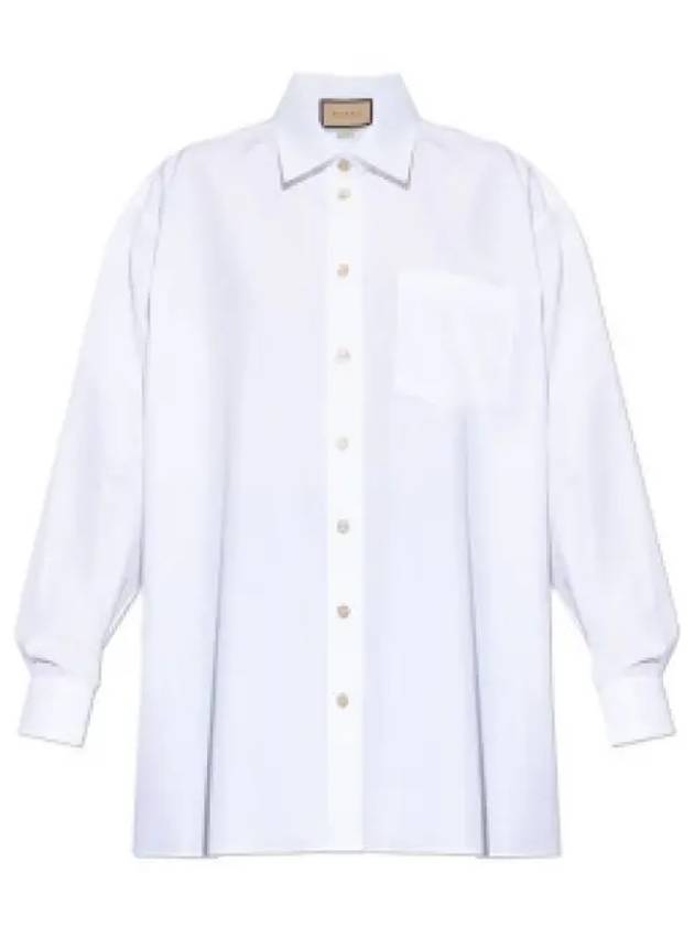 Women's Logo Embroidery Cotton Shirt White - GUCCI - BALAAN 2