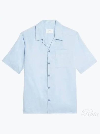 Camp Collar Pocket Cotton Short Sleeve Shirt Sky Blue - AMI - BALAAN 2