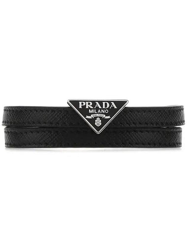 Triangle Logo Saffiano Logo Bracelet Black - PRADA - BALAAN 1