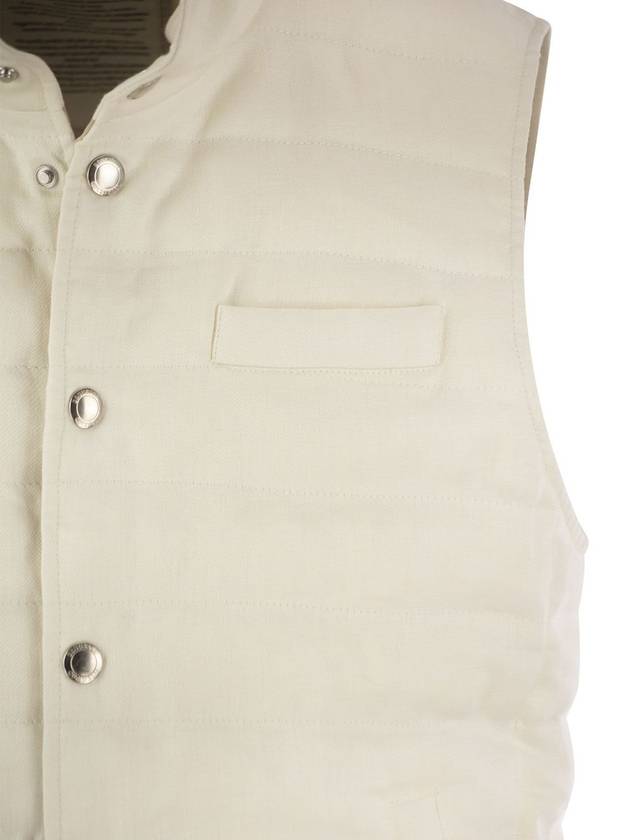 Linen Sleeveless Down Jacket White - BRUNELLO CUCINELLI - BALAAN 5