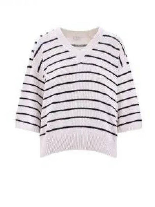 V-Neck Knit Short Sleeve T-Shirt White - BRUNELLO CUCINELLI - BALAAN 2