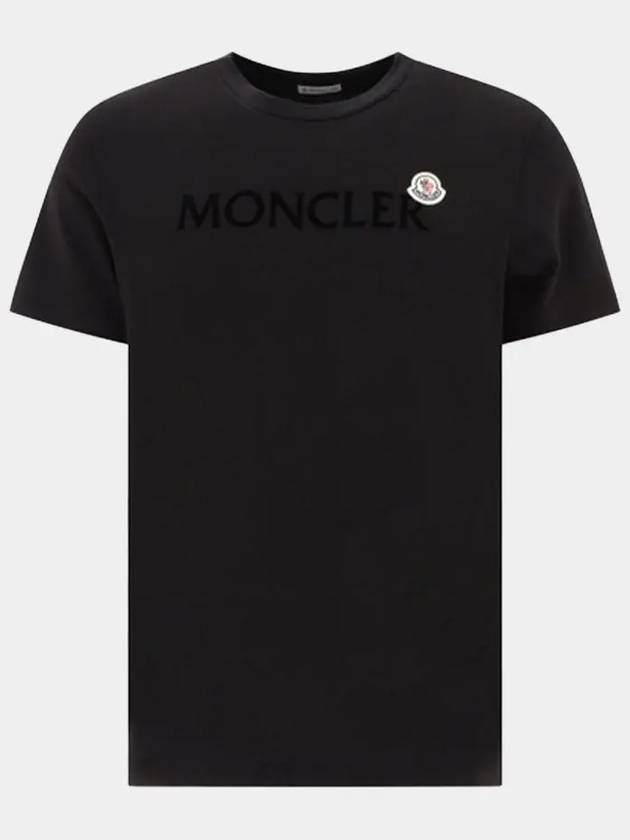 Men s lettering embroidery logo patch round neck short sleeve t shirt black 8C00047 8390T 999 - MONCLER - BALAAN 1