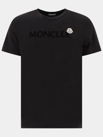 Men s lettering embroidery logo patch round neck short sleeve t shirt black 8C00047 8390T 999 - MONCLER - BALAAN 1