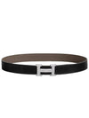 H Silver Buckle Reversible Leather Belt Brown Black - HERMES - BALAAN 2