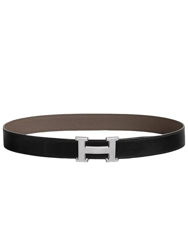 H Silver Buckle Reversible Leather Belt Brown Black - HERMES - BALAAN 2