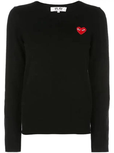 Play Red Heart Patch Lambswool Long Sleeve Knit Top P1 N067 1 Black - COMME DES GARCONS - BALAAN 1