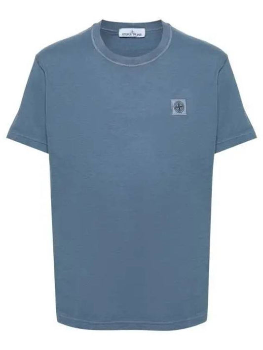 Organic Cotton Short Sleeve T-Shirt Avio Blue - STONE ISLAND - BALAAN 2