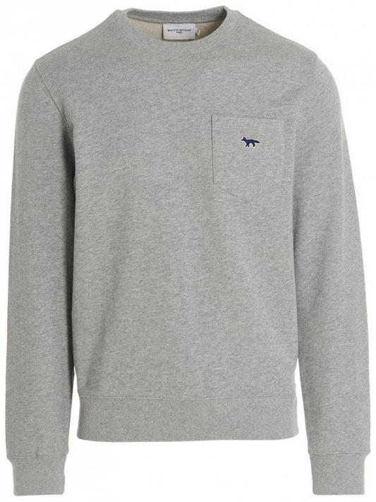 Navy Fox Patch Regular Pocket Cotton Sweatshirt Grey Melange - MAISON KITSUNE - BALAAN 1