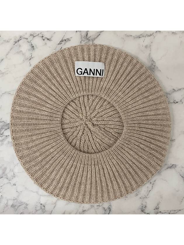 Logo Rib Edge Wool Beret Sand - GANNI - BALAAN 4