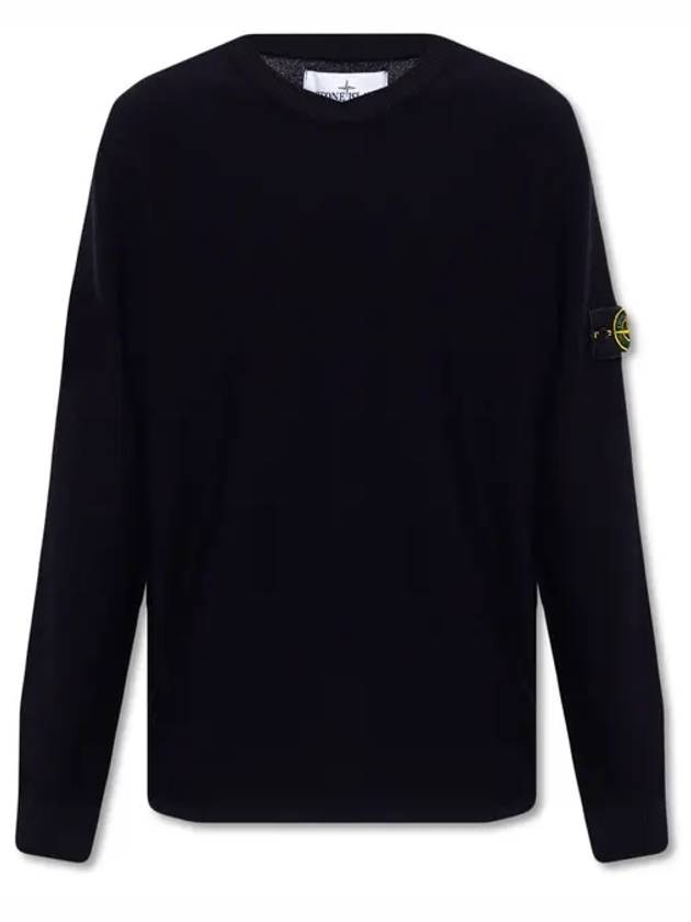 Men's Wappen Patch Crew Neck Wool Knit Top Navy - STONE ISLAND - BALAAN 2