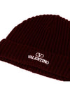 Embroidered Logo Ribbed Beanie Burgundy - VALENTINO - BALAAN 5