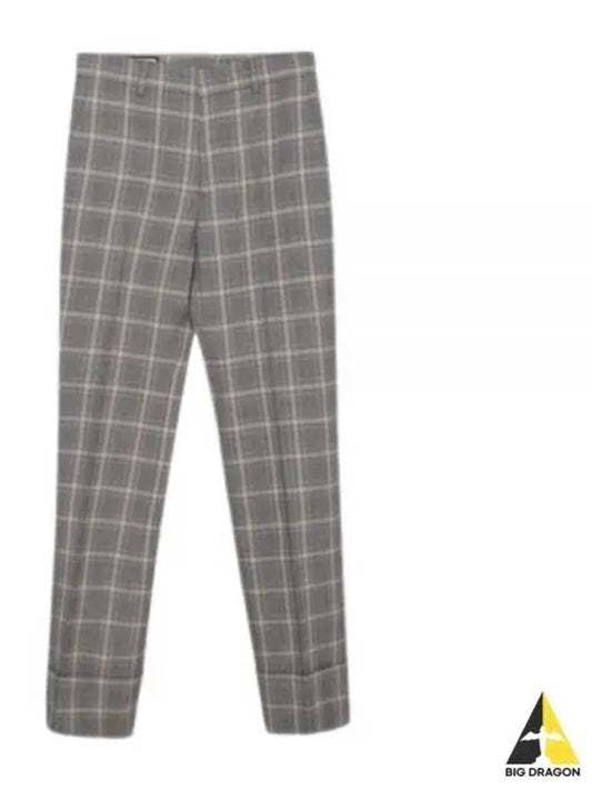 Prince Of Wales Wool Linen Wide Pants Grey - GUCCI - BALAAN 2