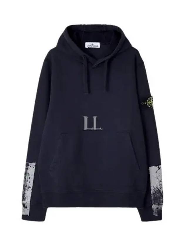 Tape For Print Brushed Cotton Fleece Hoodie Navy - STONE ISLAND - BALAAN 2