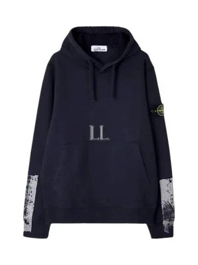 Tape For Print Brushed Cotton Fleece Hoodie Navy - STONE ISLAND - BALAAN 2