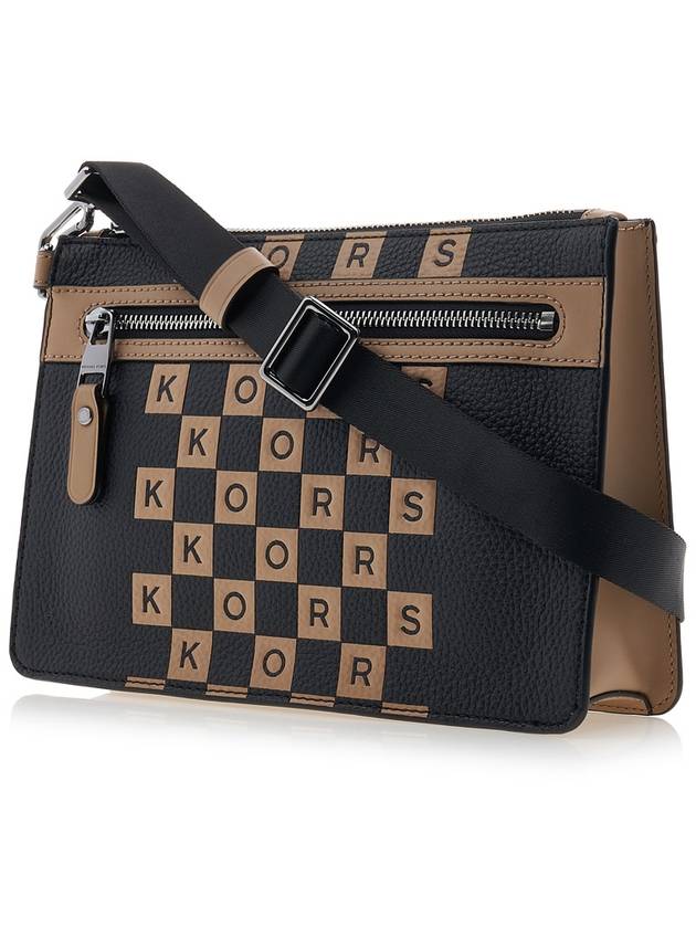 Hudson Checkerboard Logo Pebbled Leather Messenger Bag Black - MICHAEL KORS - BALAAN 3