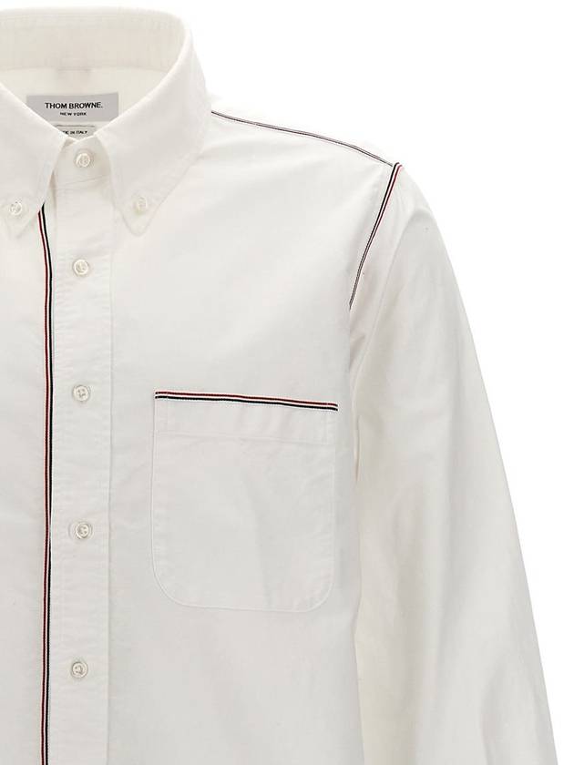 Oxford Grosgrain Framing Long Sleeve Shirt White - THOM BROWNE - BALAAN 4