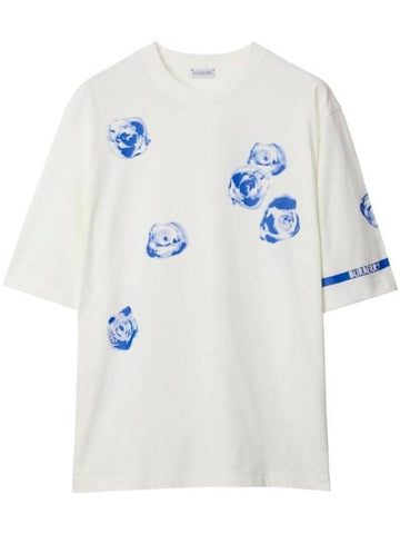 Rose Print Cotton Short Sleeve T-Shirt White - BURBERRY - BALAAN 1