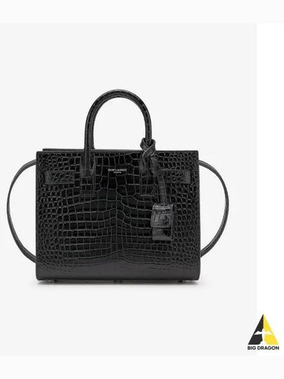 Sac De Jour Nano in Embossed Crocodile Shiny Leather Tote Bag Black - SAINT LAURENT - BALAAN 2