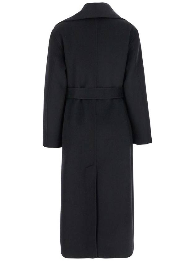 Long Double-Breasted Black Coat With Tie-Up Collar In Heavy Fabric Woman - P.A.R.O.S.H. - BALAAN 4