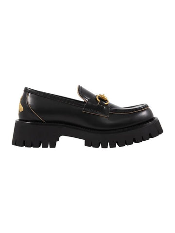 Women's Rug Sole Horsebit Low Heel Loafer Black - GUCCI - BALAAN.