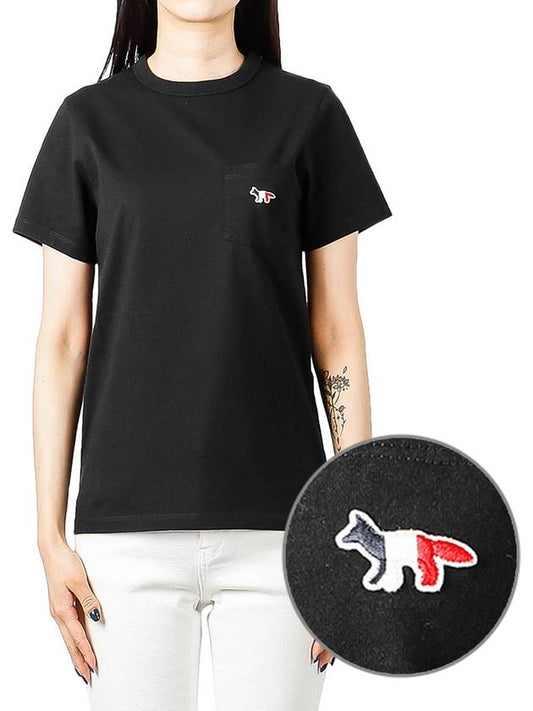 Tricolor Fox Patch Classic Pocket Short Sleeve T-Shirt Black - MAISON KITSUNE - BALAAN 2
