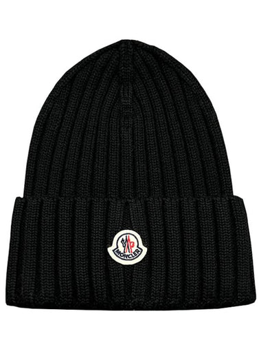 Logo Wappen Patch Knit Beanie Hat Black 3B00036 A9327 999 - MONCLER - BALAAN 1