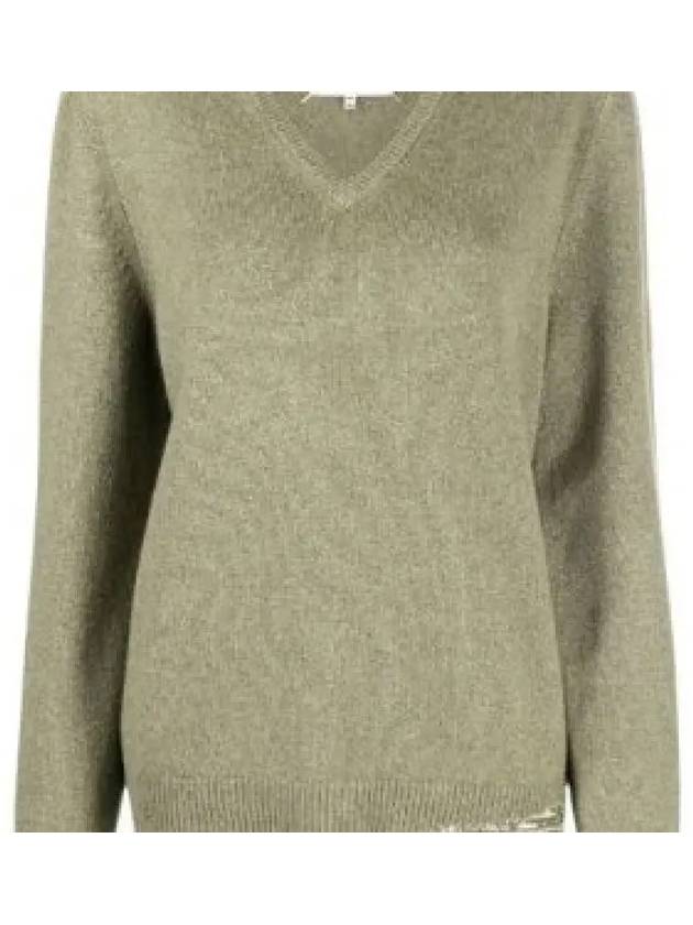 Back Stitch V-neck Wool Cashmere Knit Top Khaki - MAISON MARGIELA - BALAAN 2