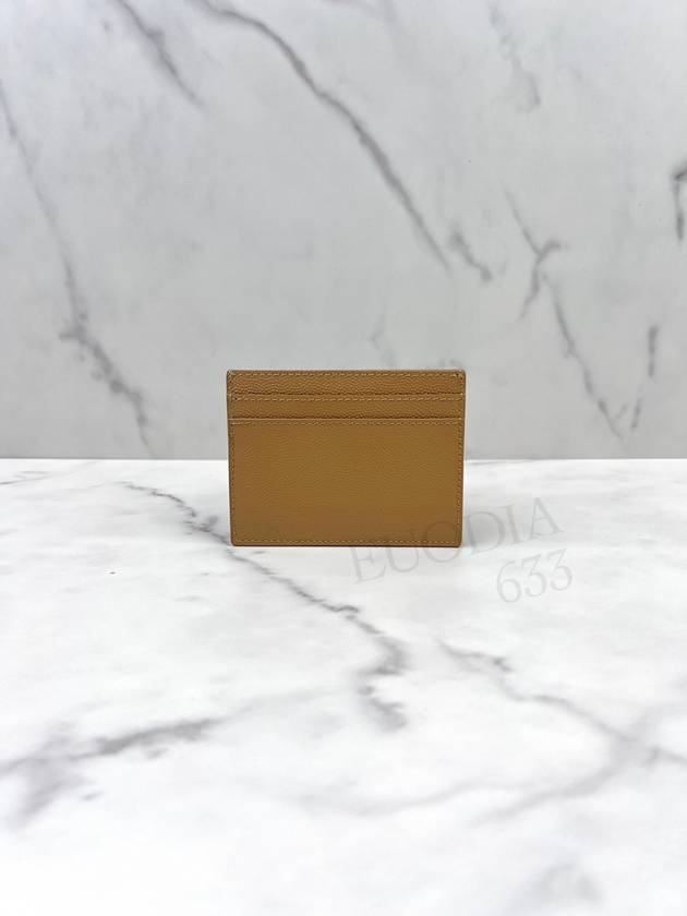 Logo Detail Calfskin Card Wallet Teakwood - SAINT LAURENT - BALAAN 4