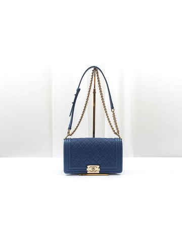 Caviar Gold Plated Medium Boy Bag Blue Ponce Tote Shoulder 27th A67086 - CHANEL - BALAAN 1