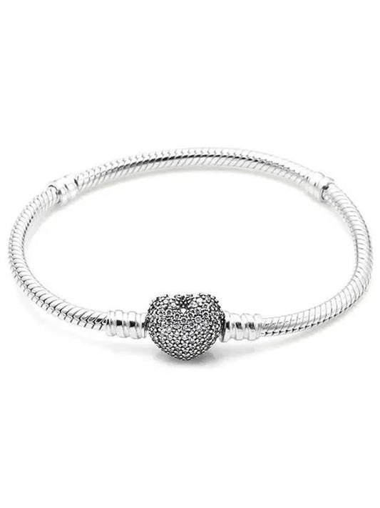 Moments Sparkling Heart Clasp Snake Chain Bracelet Sterling Silver - PANDORA - BALAAN 2