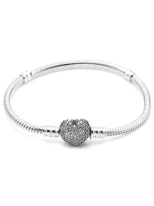 Moments Sparkling Heart Clasp Snake Chain Bracelet Silver - PANDORA - BALAAN 2