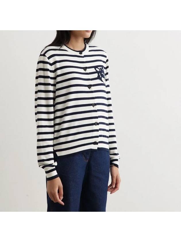 Fox Head Intarsia Regular Striped Cardigan Black White - MAISON KITSUNE - BALAAN 3