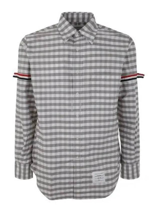 Men's Check Oxford Long Sleeve Shirt Grey - THOM BROWNE - BALAAN 2