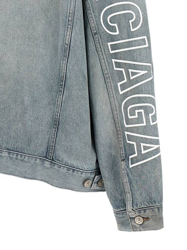 Embroidered Logo Denim Jacket Blue - BALENCIAGA - BALAAN 5