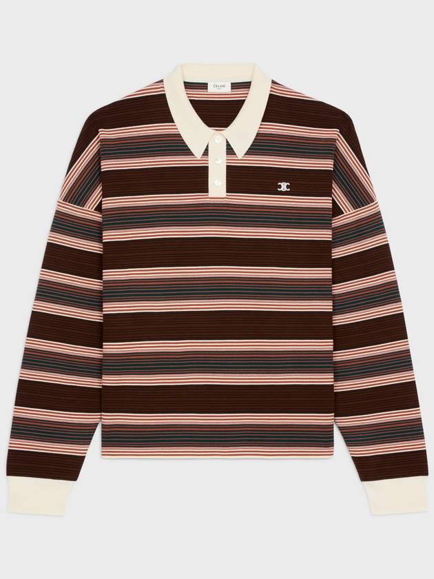 Triomphe Striped Loose Polo Shirt Ecru Brown - CELINE - BALAAN 2