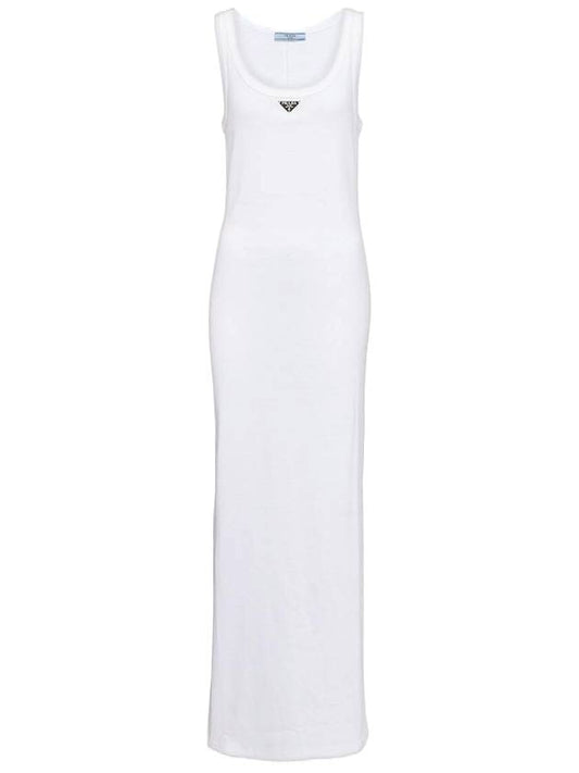 Triangle Logo Sleeveless Long Dress White - PRADA - BALAAN 1