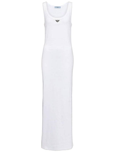 Triangle Logo Sleeveless Long Dress White - PRADA - BALAAN 1