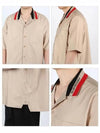 Men's Striped Logo Collar Short Sleeve Shirt Beige - BURBERRY - BALAAN.