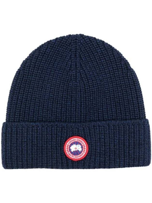 Logo Arctic Disc Rib Beanie Navy Heather - CANADA GOOSE - BALAAN 1