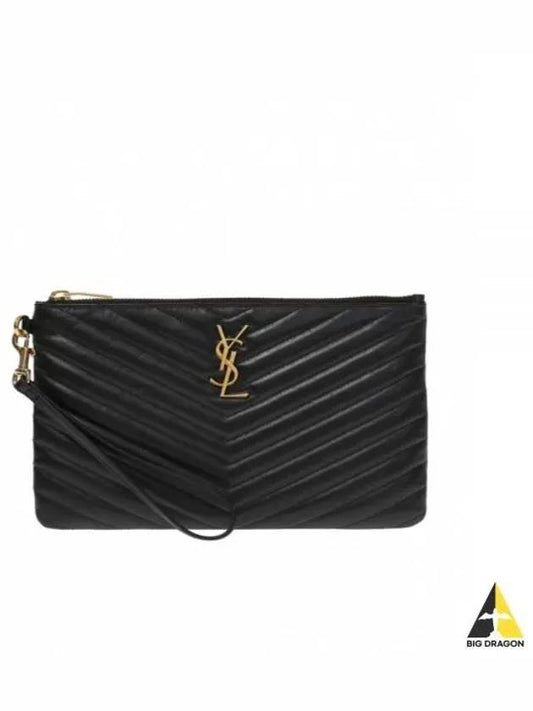 Matelasse Monogram Logo Strap Clutch Bag Black - SAINT LAURENT - BALAAN 2