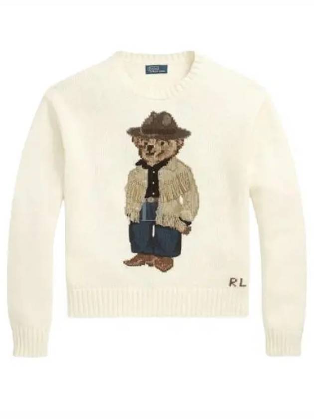 Bear Crew Neck Cotton Knit Top Cream - POLO RALPH LAUREN - BALAAN 2