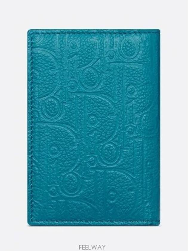 Vertical 2 tier Card Wallet Blue Dior Gravity Leather - DIOR - BALAAN 5