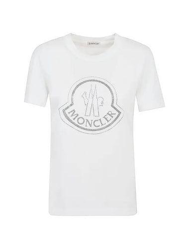 Women's Crystal Big Logo Short Sleeve T-Shirt Off-White - MONCLER - BALAAN 1