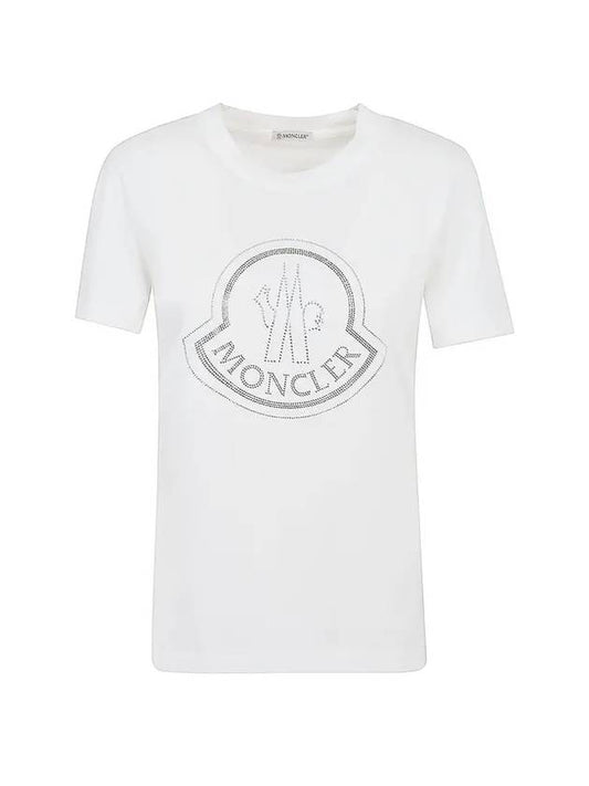 Women's Crystal Big Logo Short Sleeve T-Shirt Off-White - MONCLER - BALAAN 1