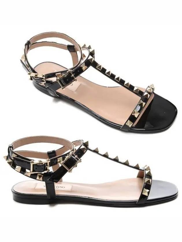 Rockstud Patent Sandals Black - VALENTINO - BALAAN 2