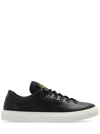 S0101 Logo Lace-Up Leather Low Top Sneakers Black - STONE ISLAND - BALAAN 2