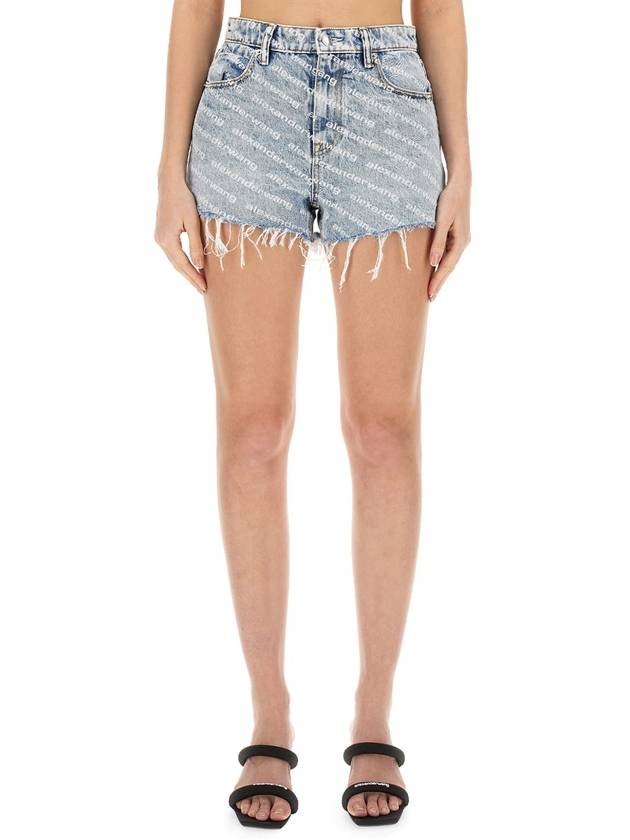 All-Over Logo Bite High Waist Denim Shorts Blue - ALEXANDER WANG - BALAAN 2